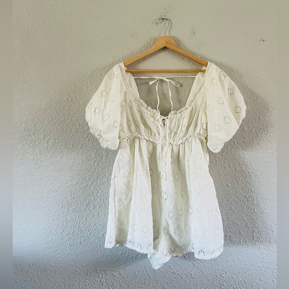 Anthropologie Pilcro Puff-Sleeve Eyelet Romper NWT